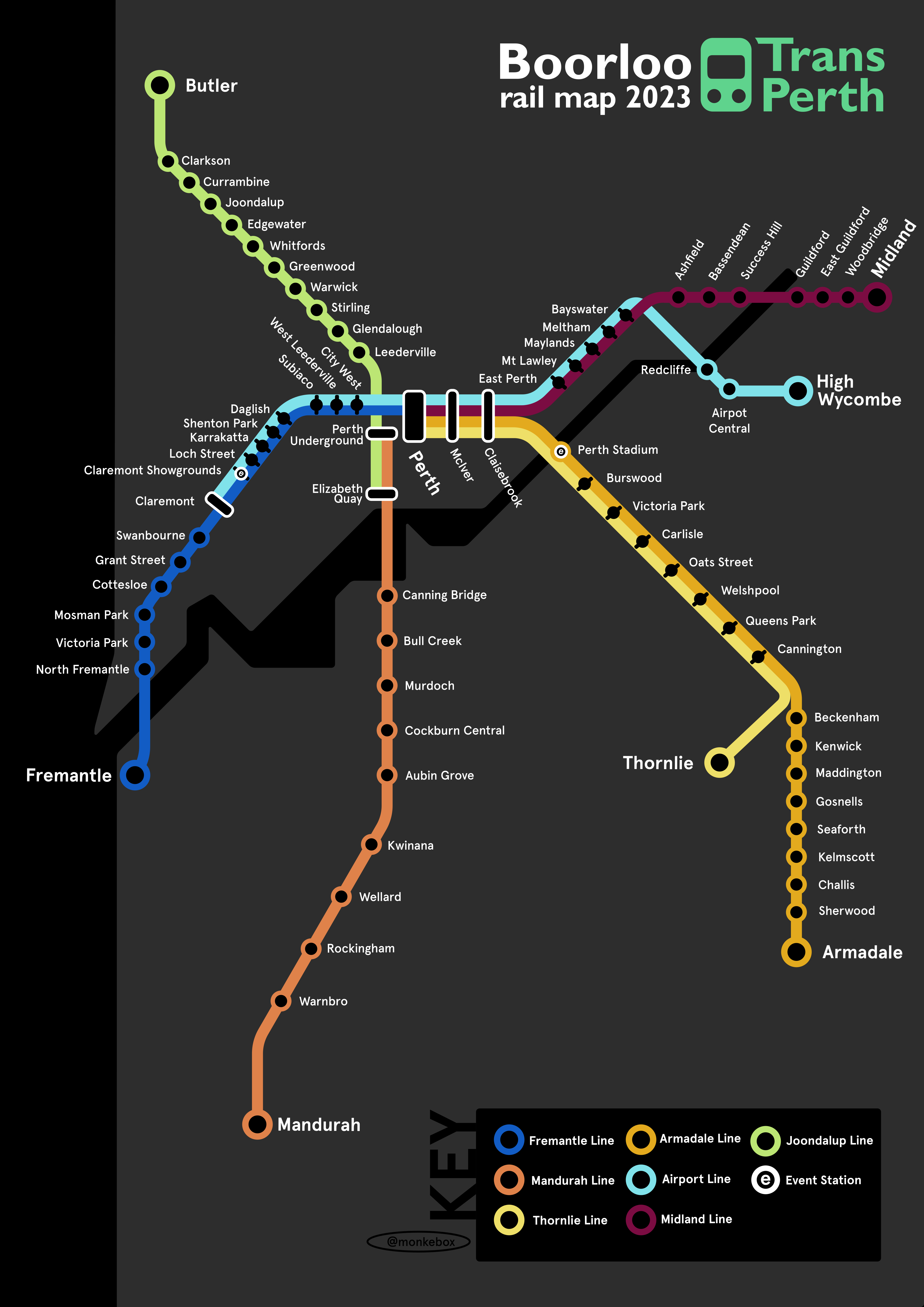 Train map for Perth